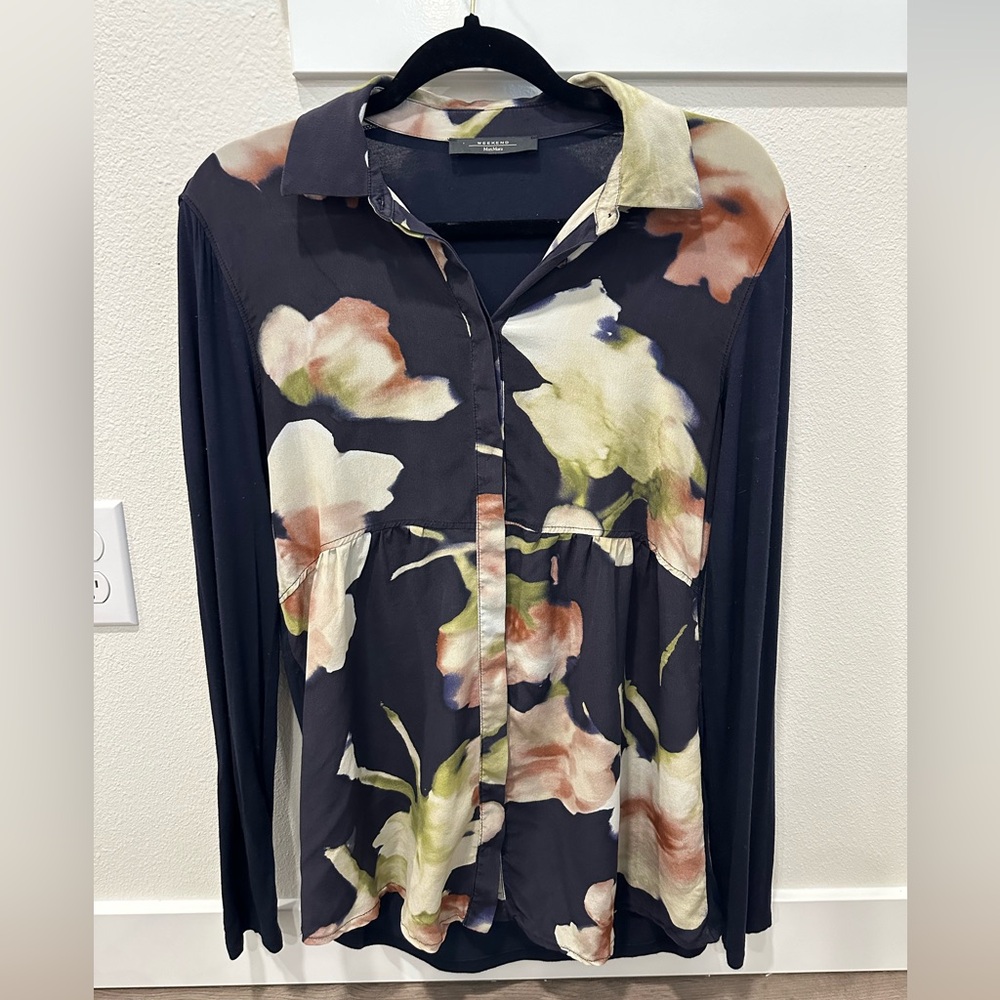 Max Mara Weekend Women Silk Top Floral Printed  Vintage Long sleeve Blouse